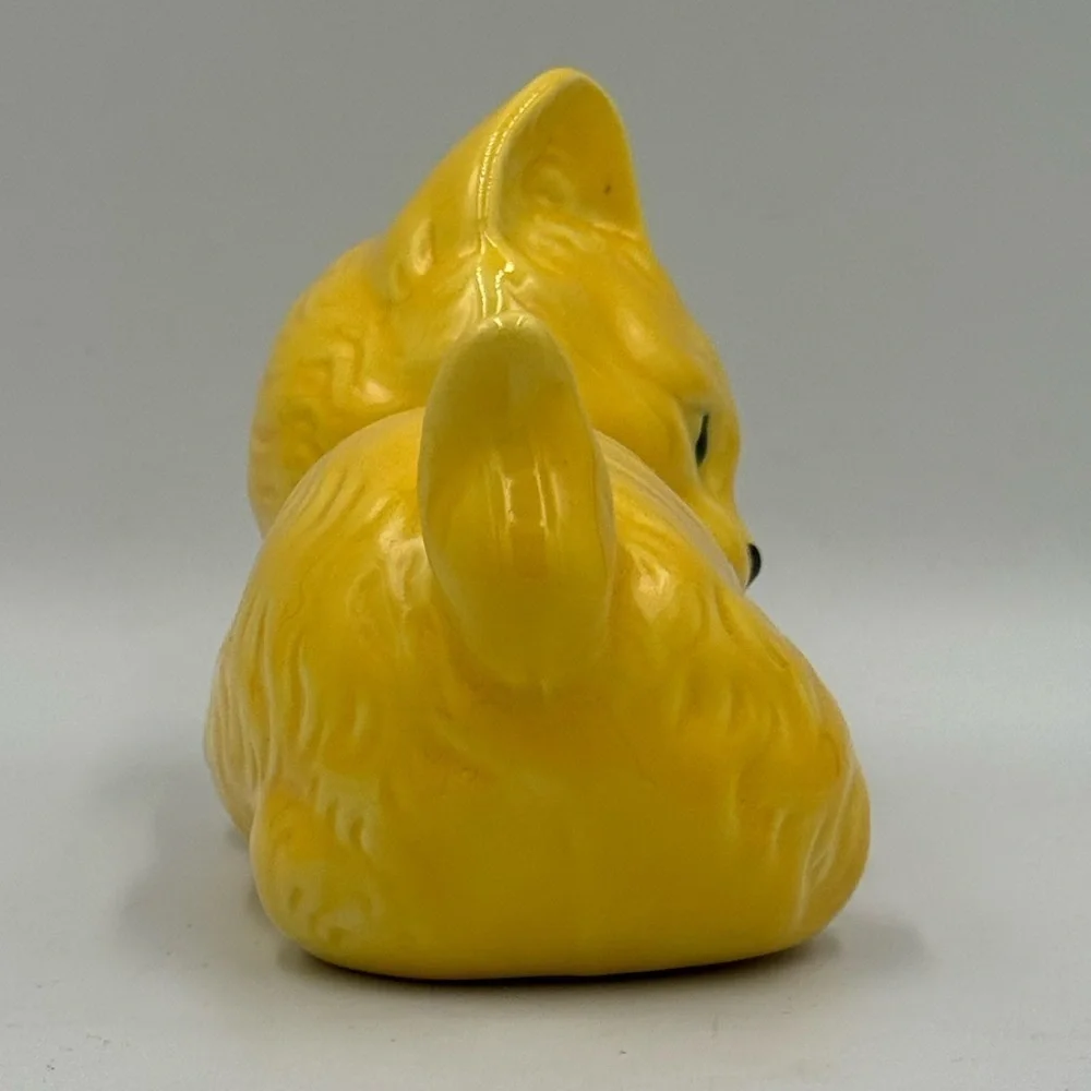 Vintage Yellow Ceramic Kitten Figurine